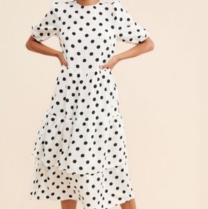 Anthropologie Greylin Marlen Polka Dot Midi Dress Small Linen Blend Romantic NWT